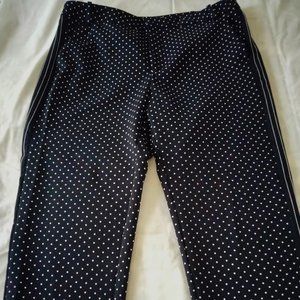 Zara Basic Black Polka Dot Pants w/side Pinstripe.  Size Large.